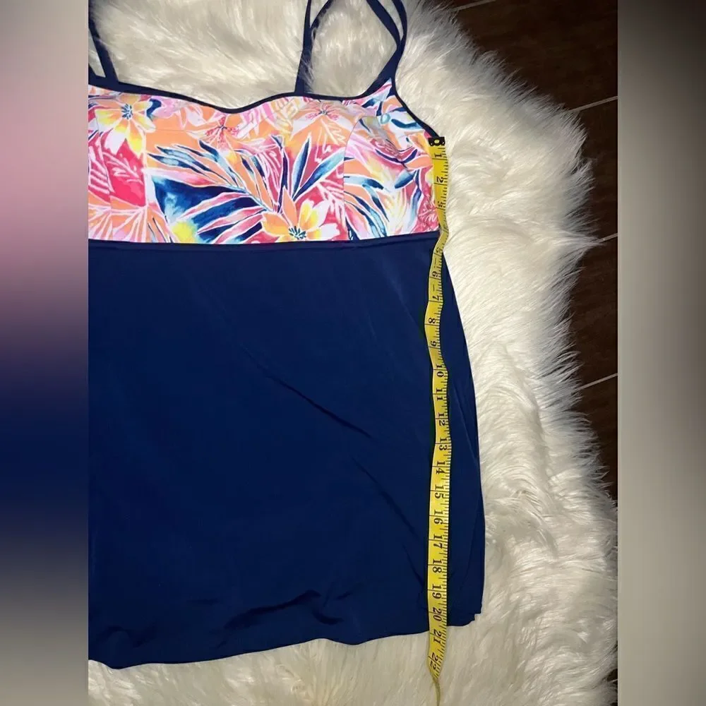 Sonnet Shores floral and Navy blue swim dress sz 20W